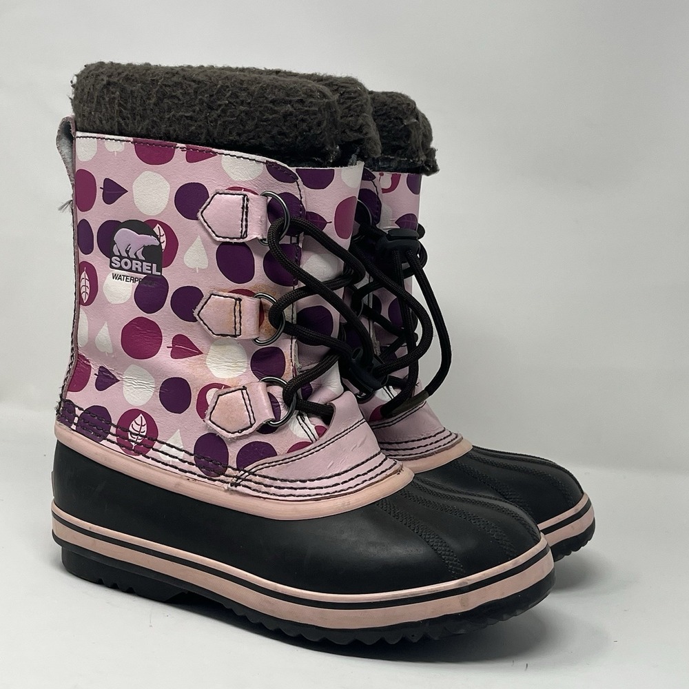 Sorel Yoot Pac Pink Purple Snowflake Waterproof Snow Boots Big Girl Youth Size 4